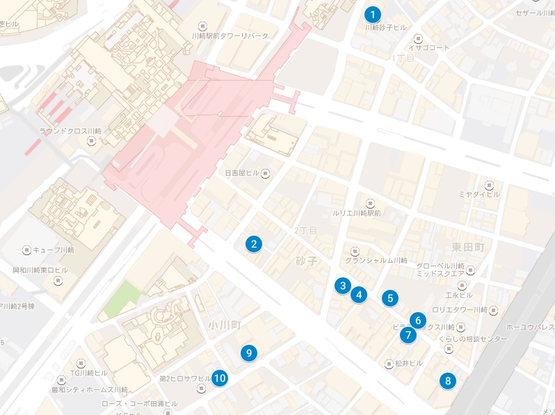 川崎駅周辺のガールズバーの地図